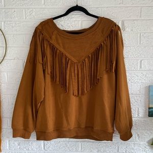 NWOT Kori Fringe sweatshirt in a beautiful dark camel
